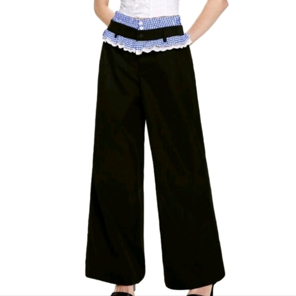 Women Say Contrasting Black Spliced ​​Waist Straight Trousers,Cute Trousers - Picture 2 of 6